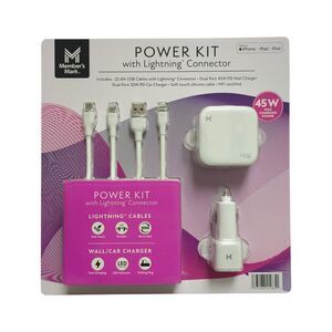 Member's Mark Power Kit 45W Lightning PD Charger & Cable Kit, White